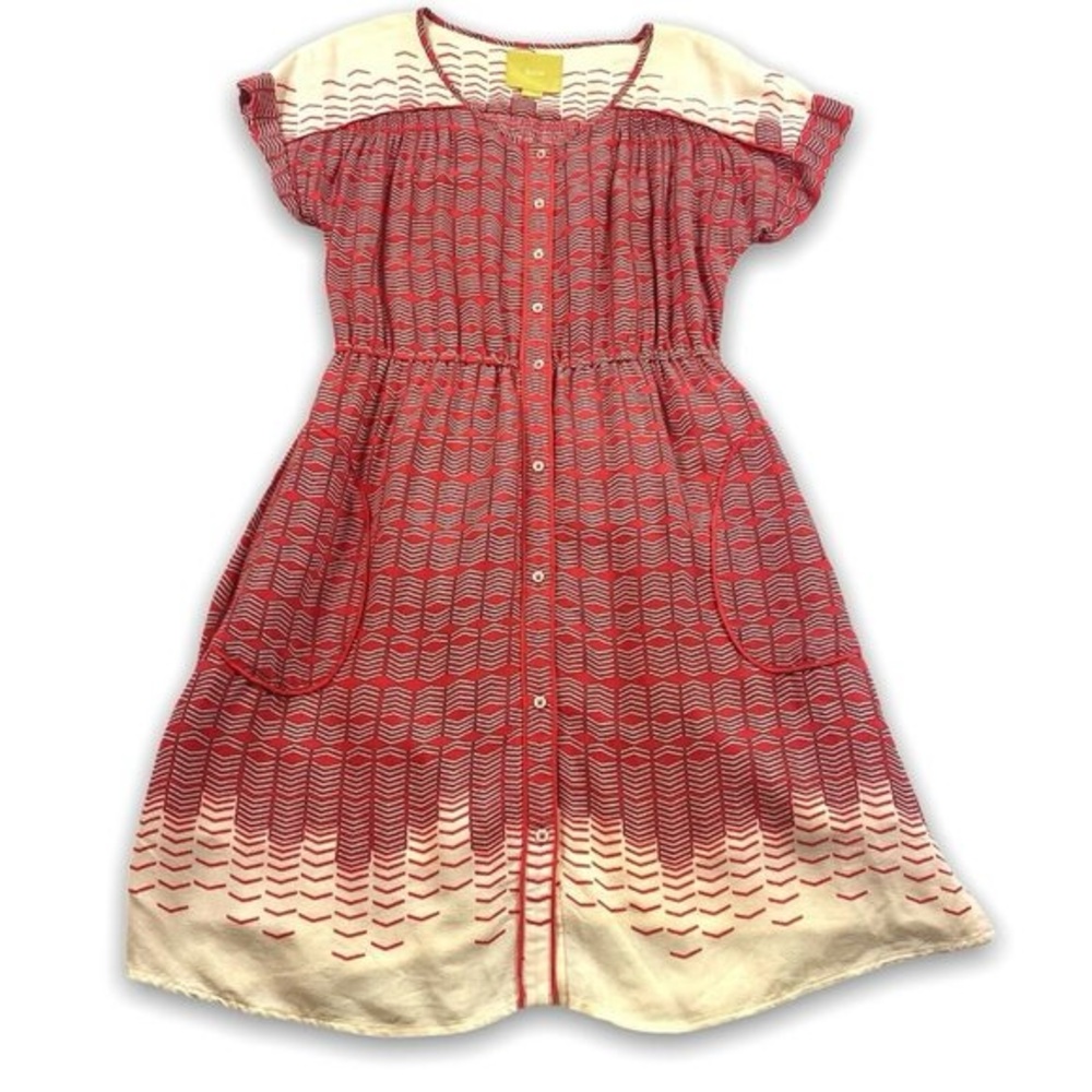 MAEVE | Anthropologie Victoria Midi Dress Button Down Retro Chevron Pattern - Picture 2 of 16